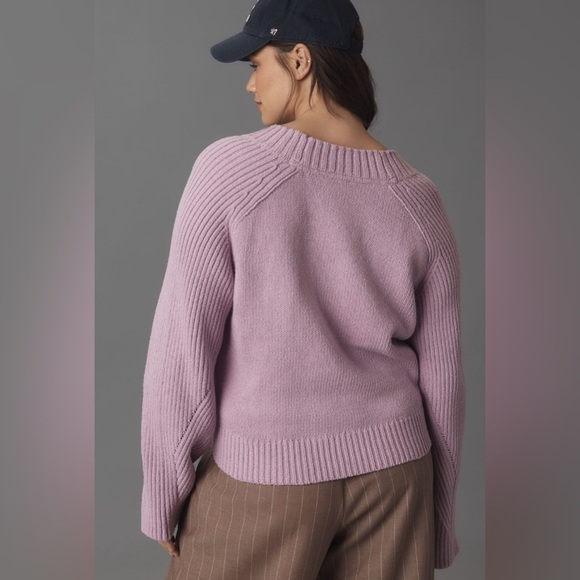 NWT! By Anthropologie Lilac Bell-Sleeve V-Neck Sweater - Size 1X 🎶 - Picture 2 of 16
